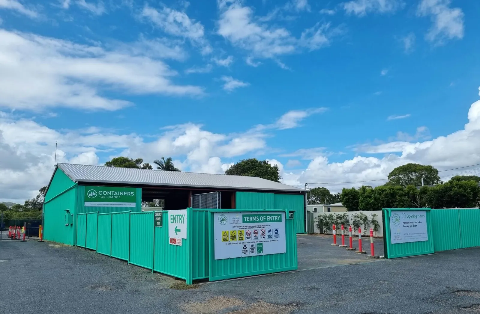 The green Capricorn Coast depot on Burnett Street, Yeppoon, with the entry sign and terms of entry board